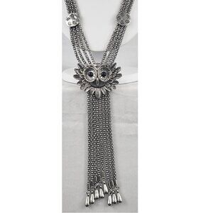 Silver Tone Multistrand Owl Necklace
